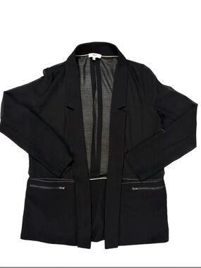 SUNCOO Semi-Sheer Blazer with Metallic Piping and Zipper Pockets